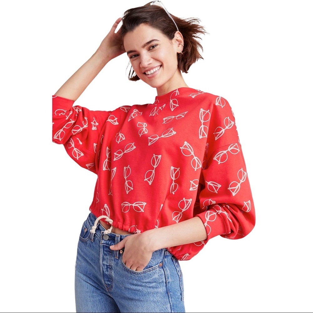 Anthropologie Red Sunglasses-Print Pullover Sweatshirt